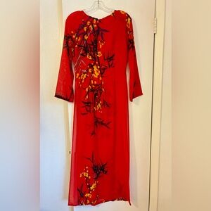 Elegant Red Floral Women's Dress